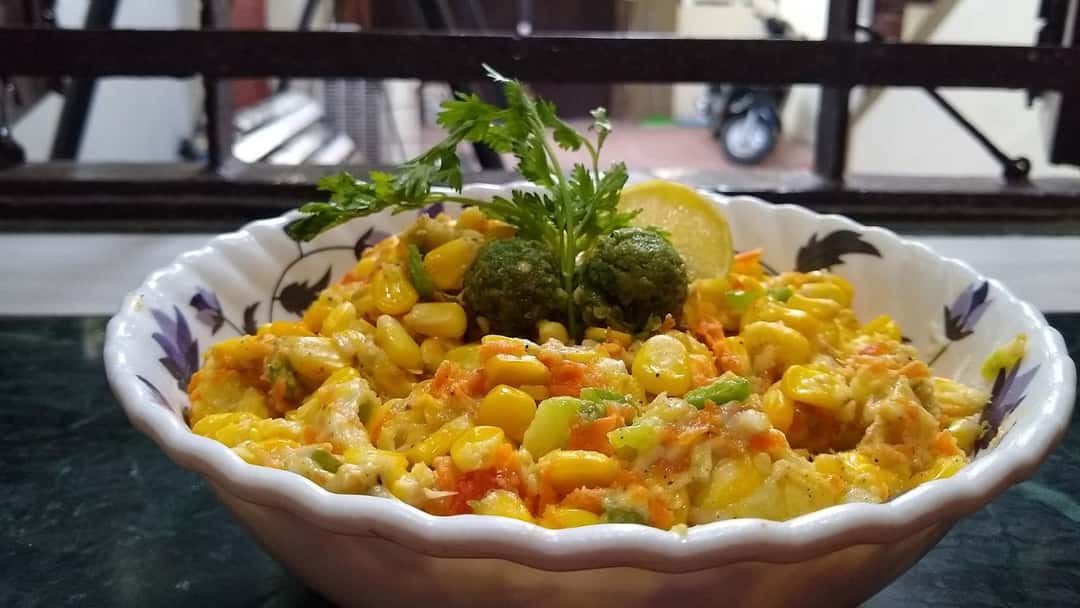 Corn chaat in a bowl
