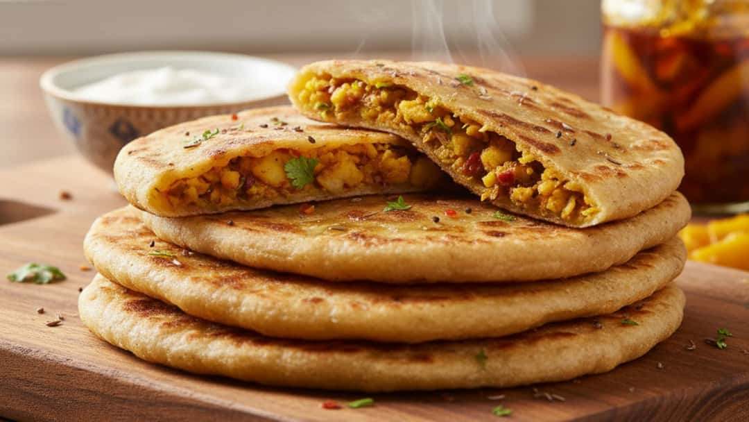 Achari Aloo Paratha served hot