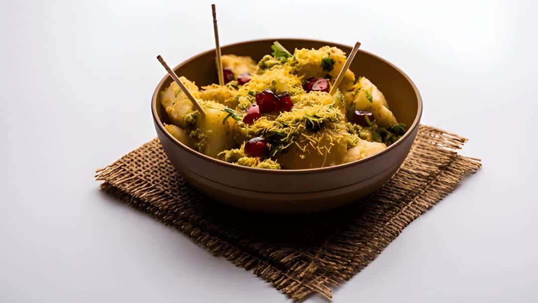 Aloo chaat in a wide bowl