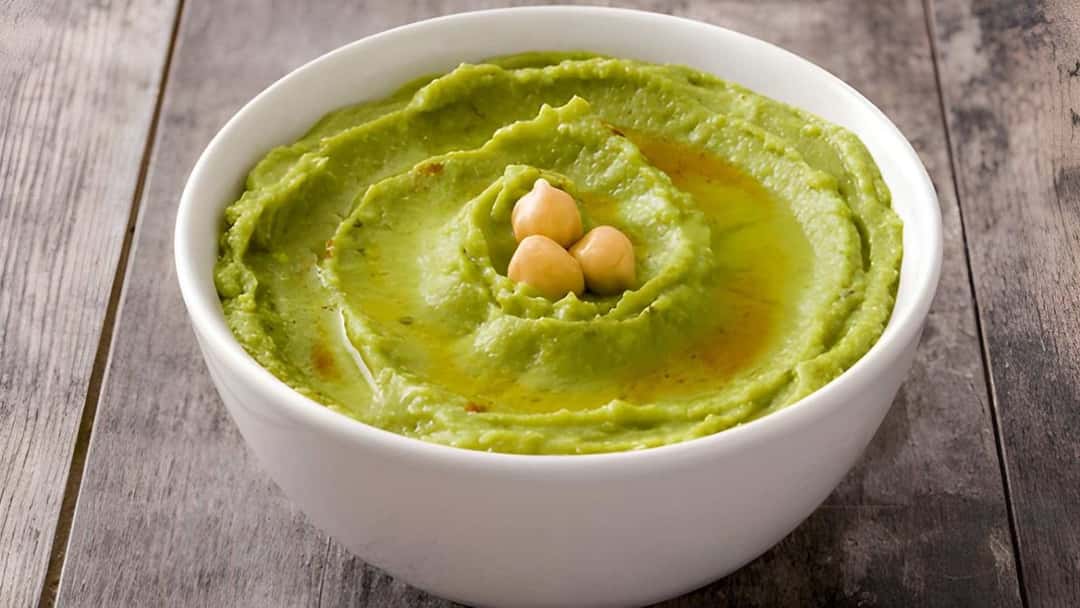 Avocado chickpea hummus in a bowl