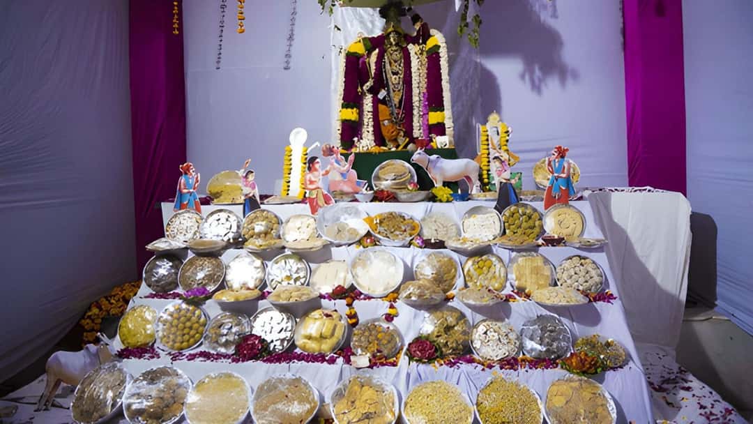 Grand home display of Chappan Bhog