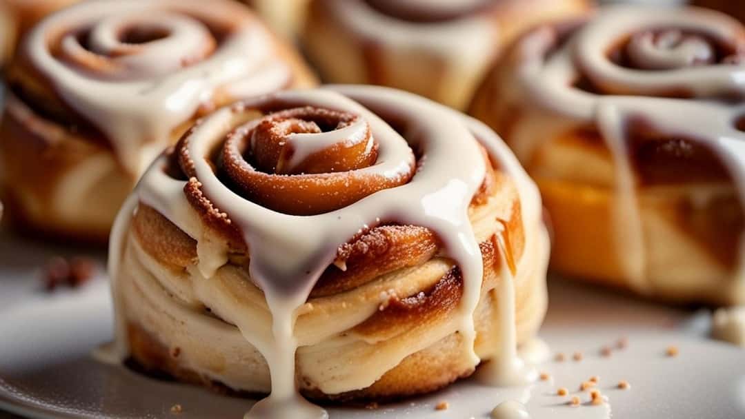 Cinnamon rolls on a ceramic platter