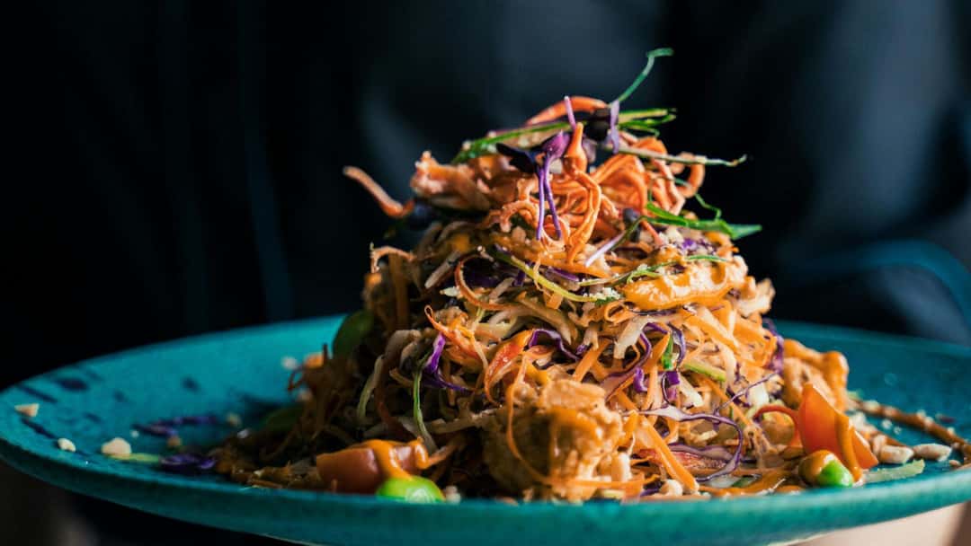 Cold sesame noodle salad on a plate