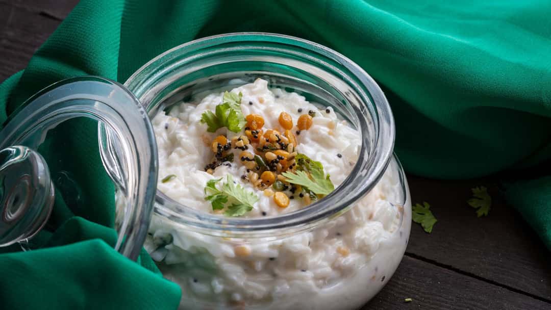 Curd rice in a pot.