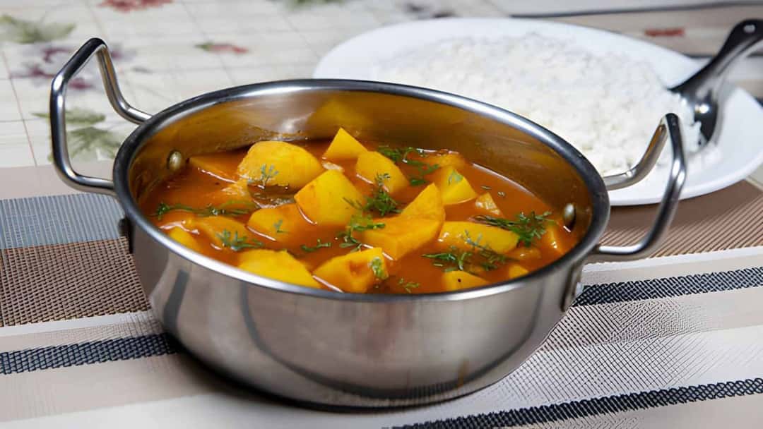 Top view of Goan batata song recipe in a bowl