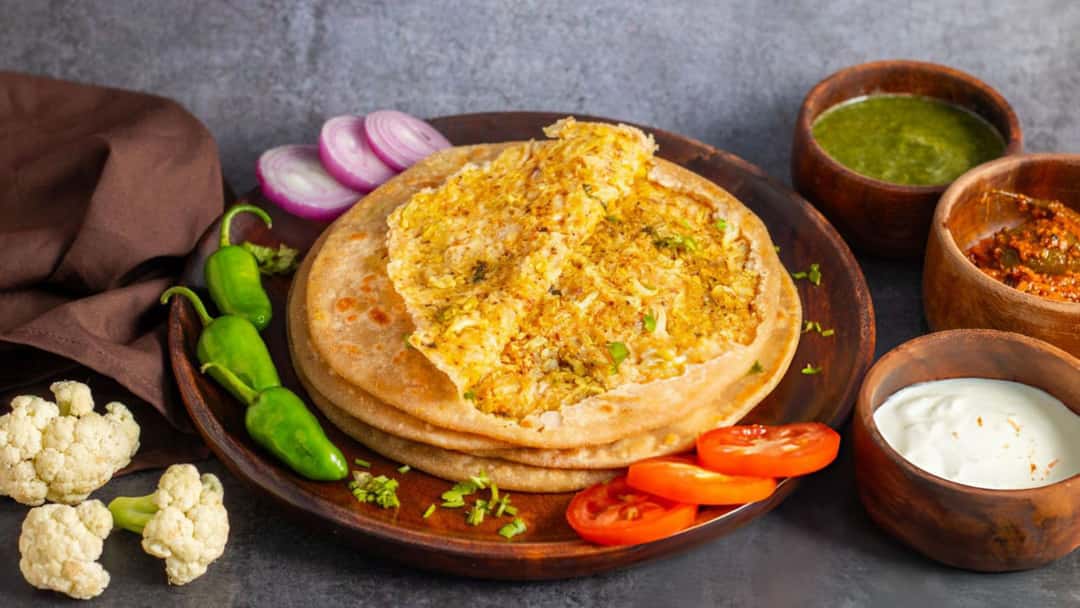 Gobi paratha with sides