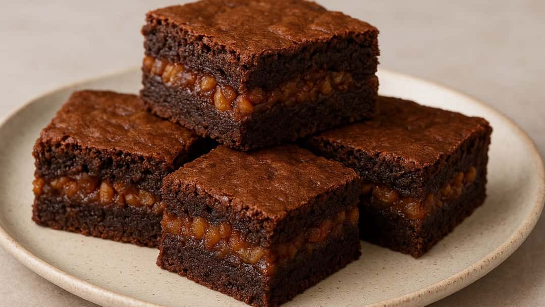 Gulab jamun brownies on a plate