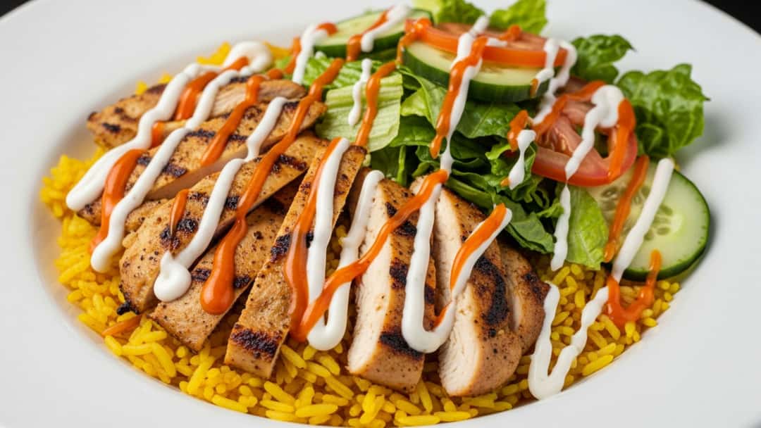 Halal cart chicken-rice platter with sauce ​​