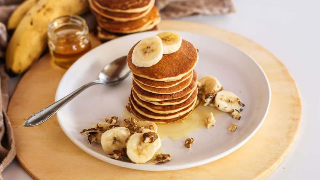 Stack of mini pancakes on a plate