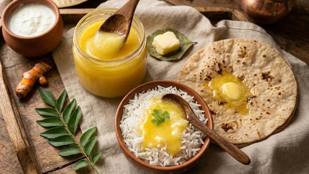 A jar of golden A2 cow ghee