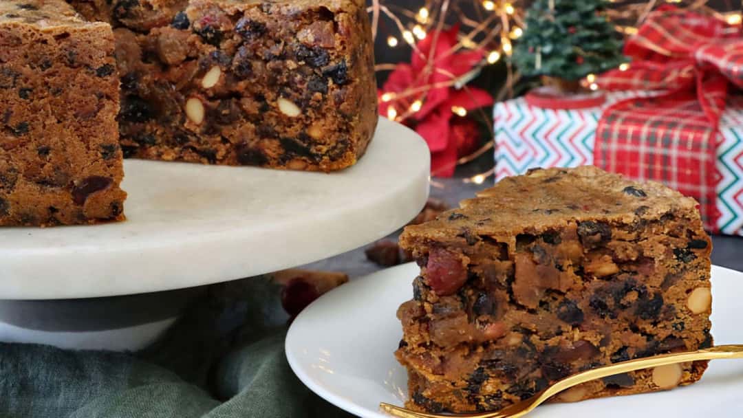 Traditional Christmas fruit cake on a plate