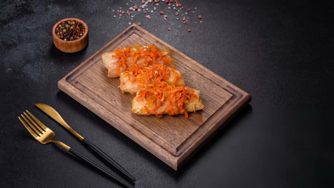 Kimchi Rice Paper Dumplings on a plate