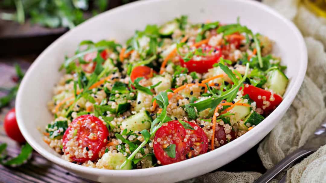 Mexican quinoa bowl with vegetables for a filling dinner.
