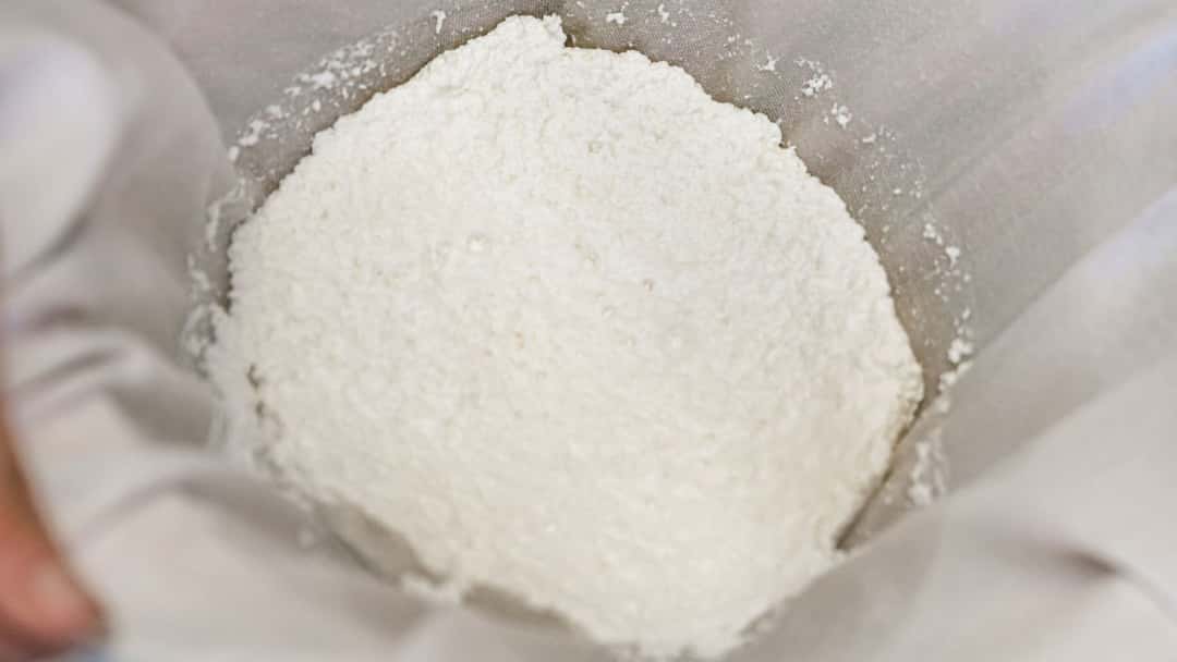 Fresh paneer in muslin cloth