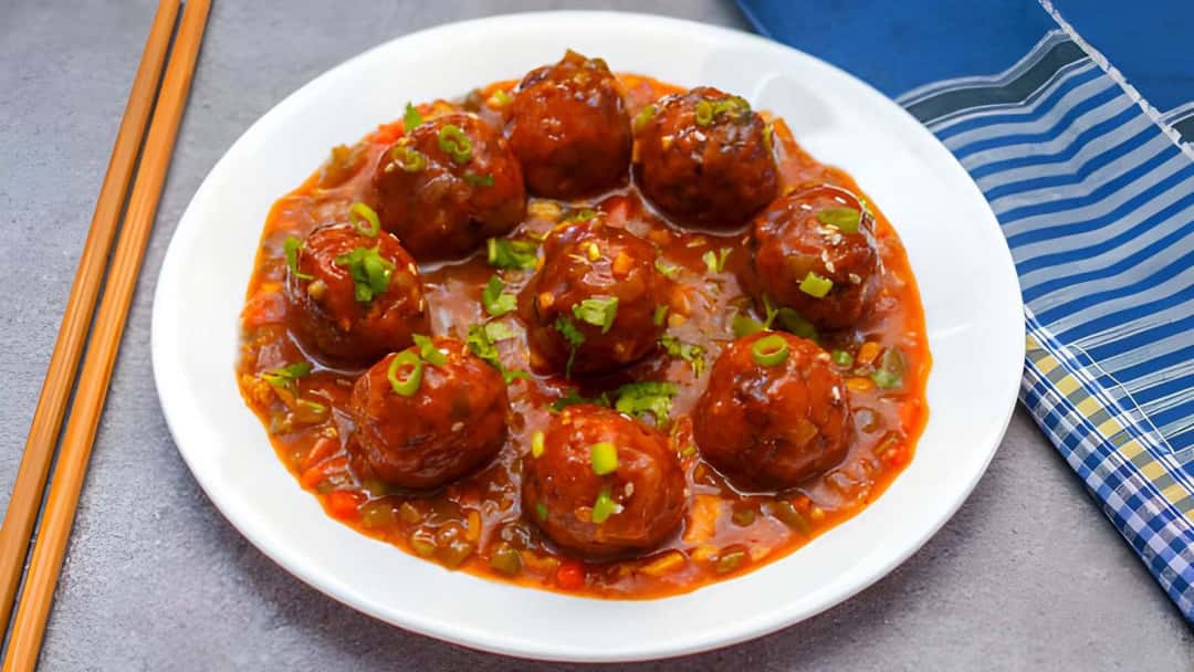 Crispy Manchurian balls tossed in ginger glaze