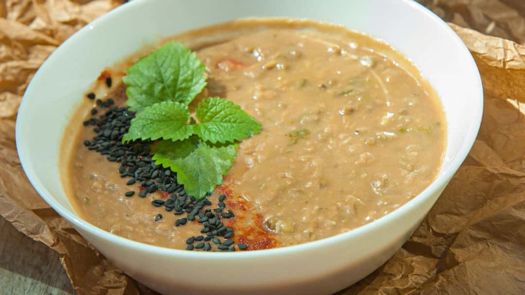 Mexican refried beans served in a bowl