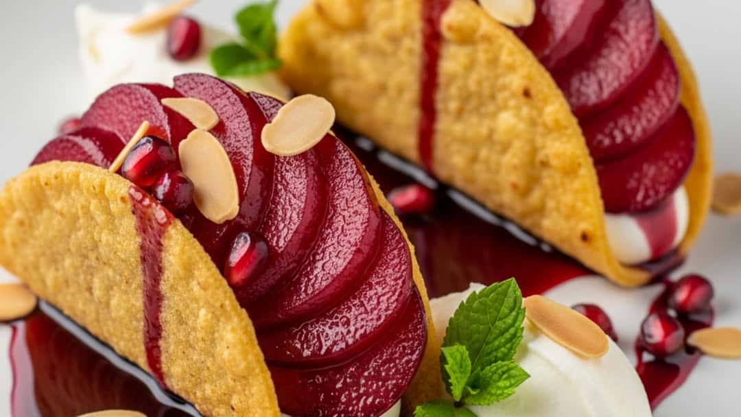Mulled Wine Poached Pear Tacos 