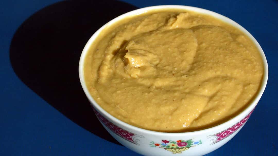 Peanut hummus in a bowl