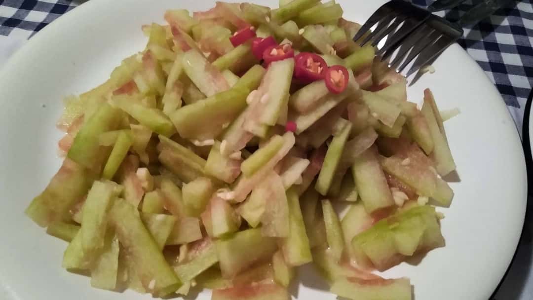 Pickled watermelon rind on a plate