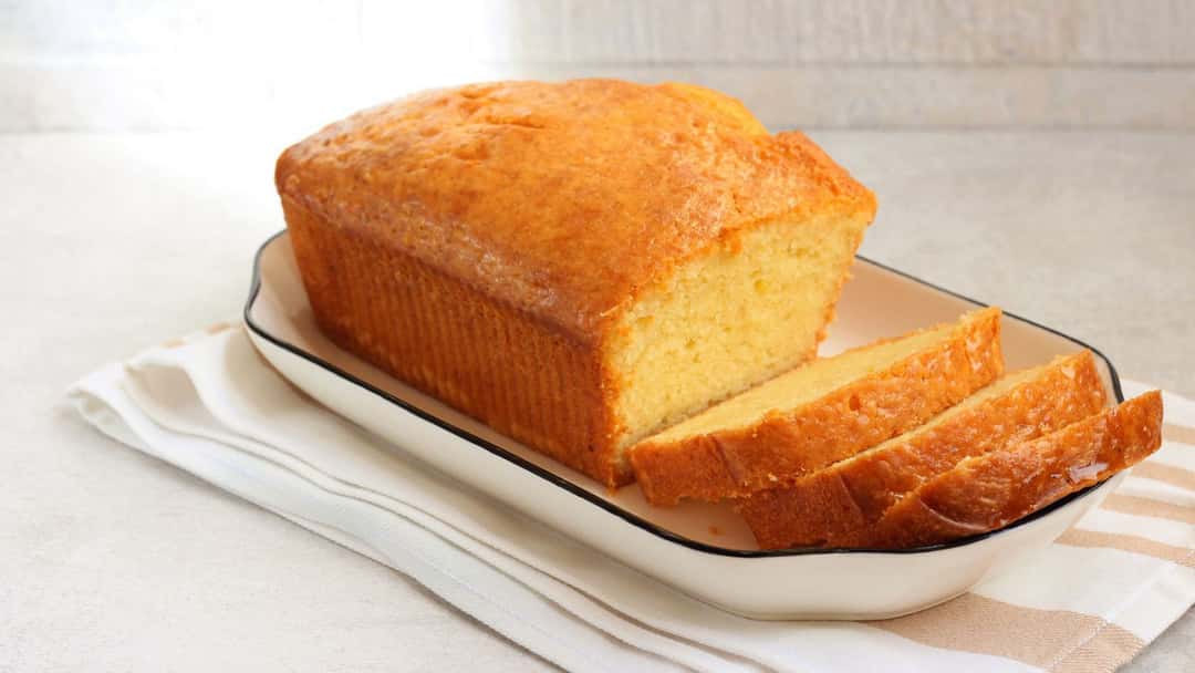 Pound cake sliced in a dish