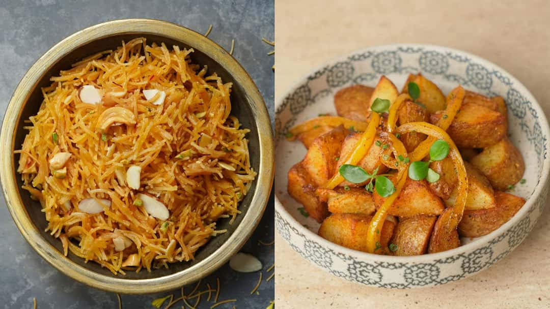 Top view of vermicelli and aloo sabji. (banner image)