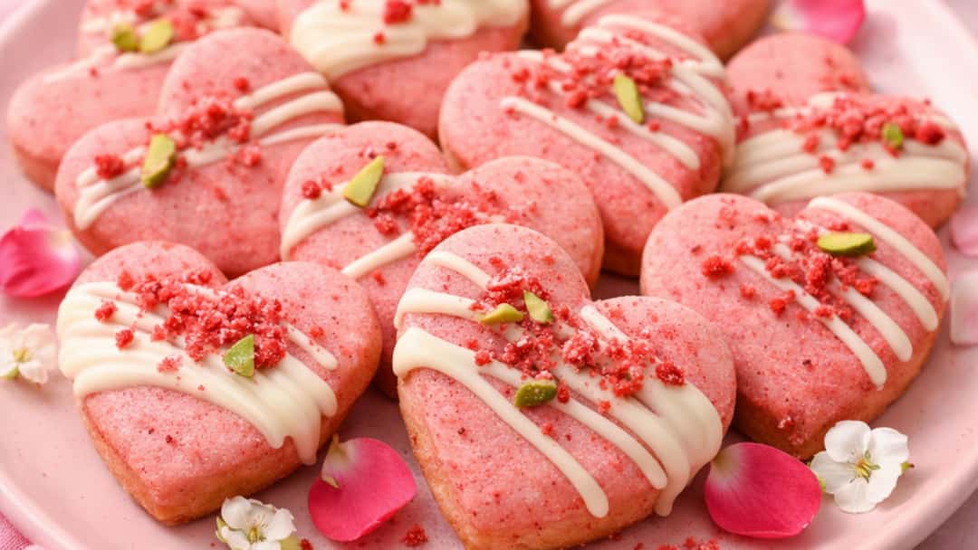 Heart-shaped strawberry cookies