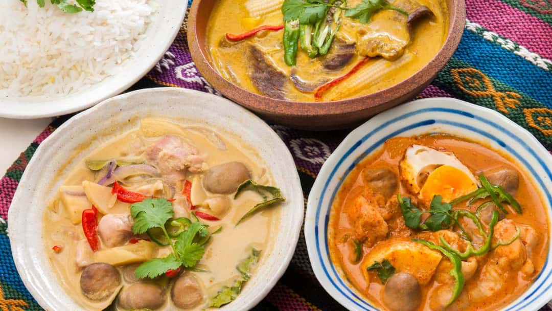 Thai curry, three types.