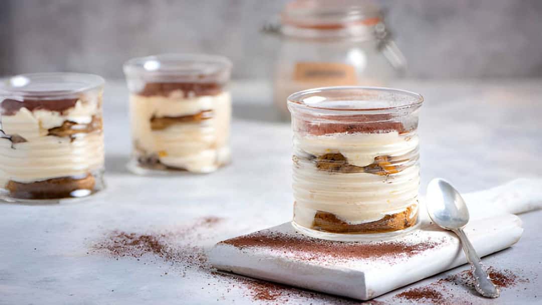 Tiramisu inspired rabri malpua in a jar