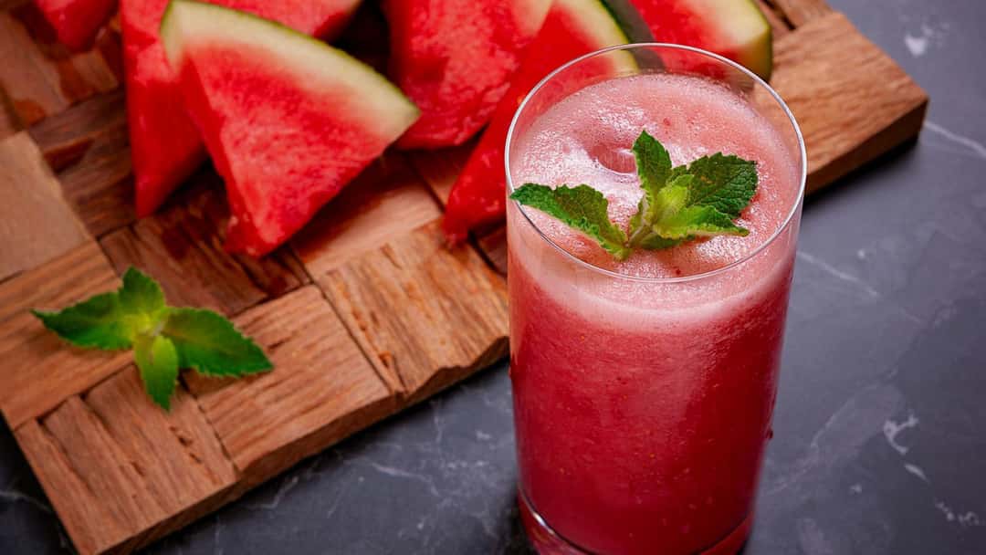Watermelon mint agua fresco in a glass 