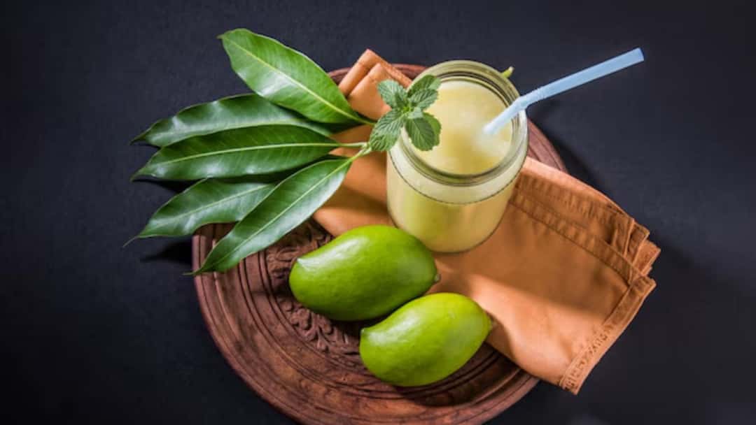 Refreshing kairi panha drink made with raw mango and jaggery