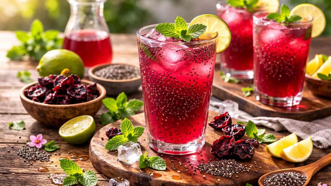 Refreshing kokum chia seed cooler served chilled in a glass