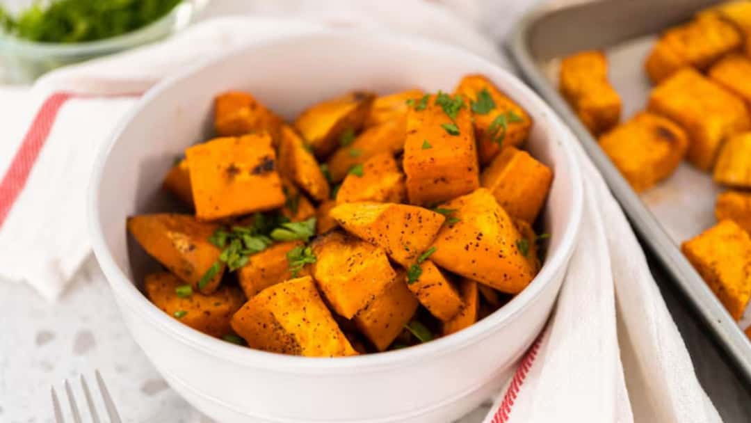 North East style roasted sweet potato with chillies and herbs