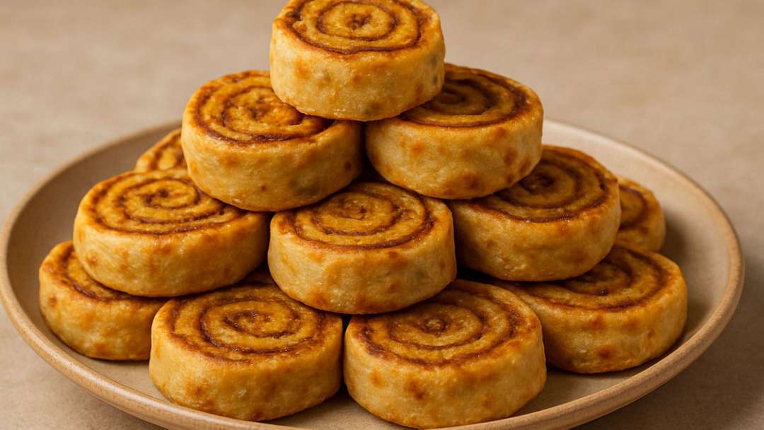 Top-down photo of Puran Poli Pinwheel on a plate