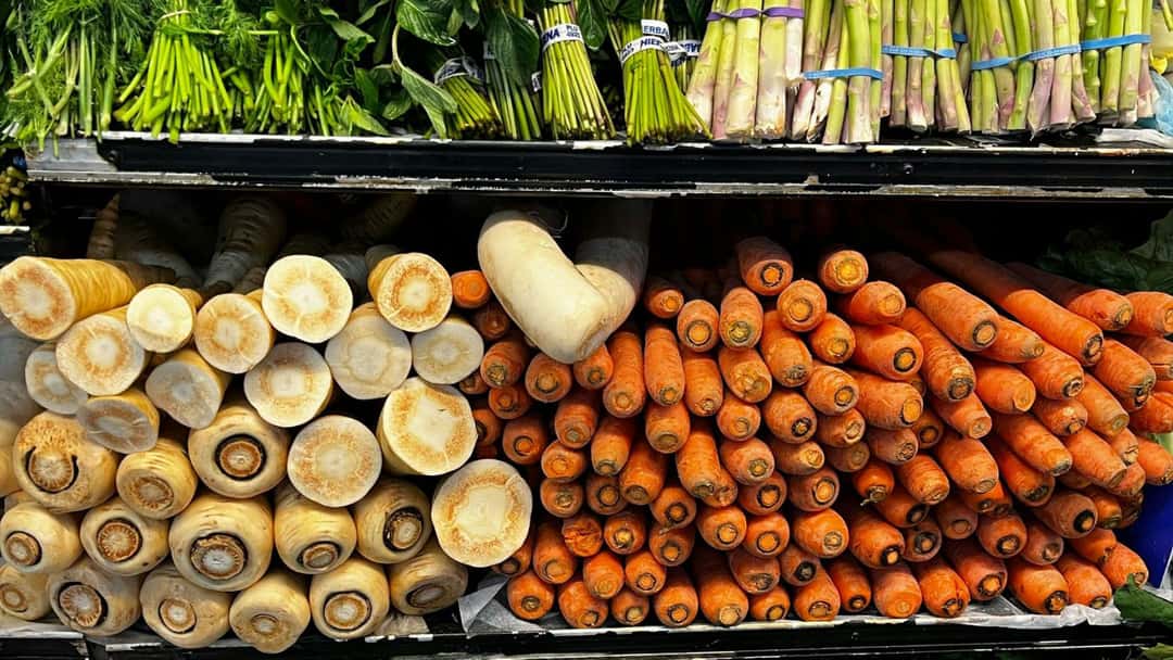 Winter root vegetables on display