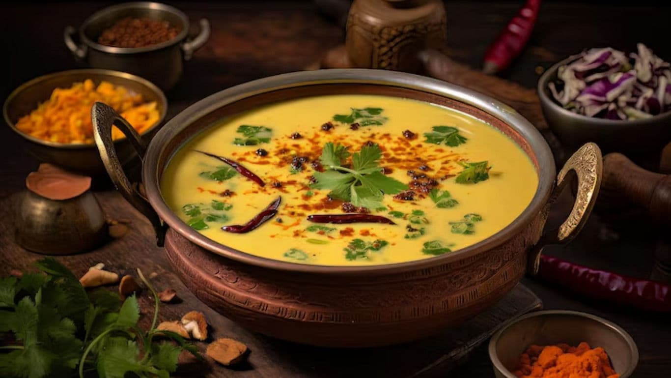 Traditional Indian Dal Tadka in Copper Bowl
