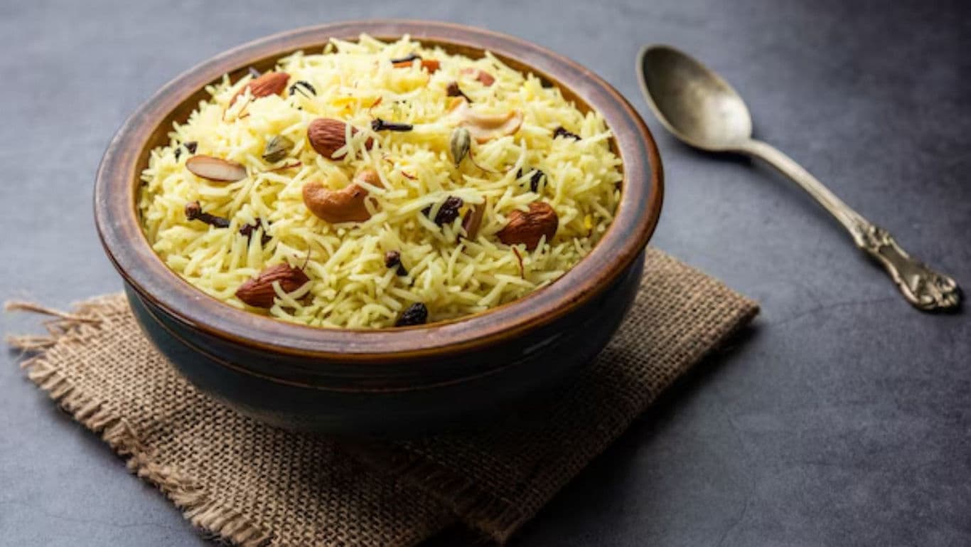 Traditional Indian Sweet Rice with Nuts in Bowl