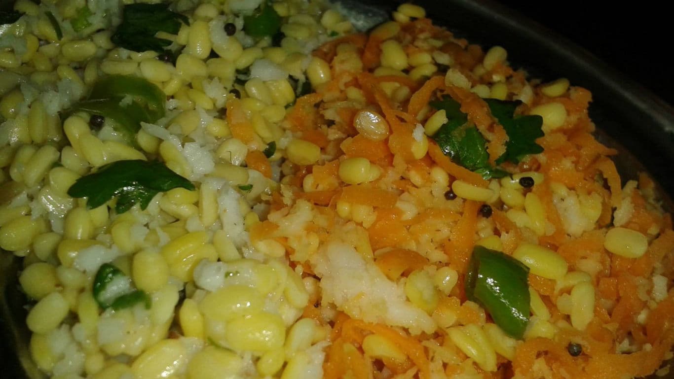 Close-up of sprouted moong salad with vegetables