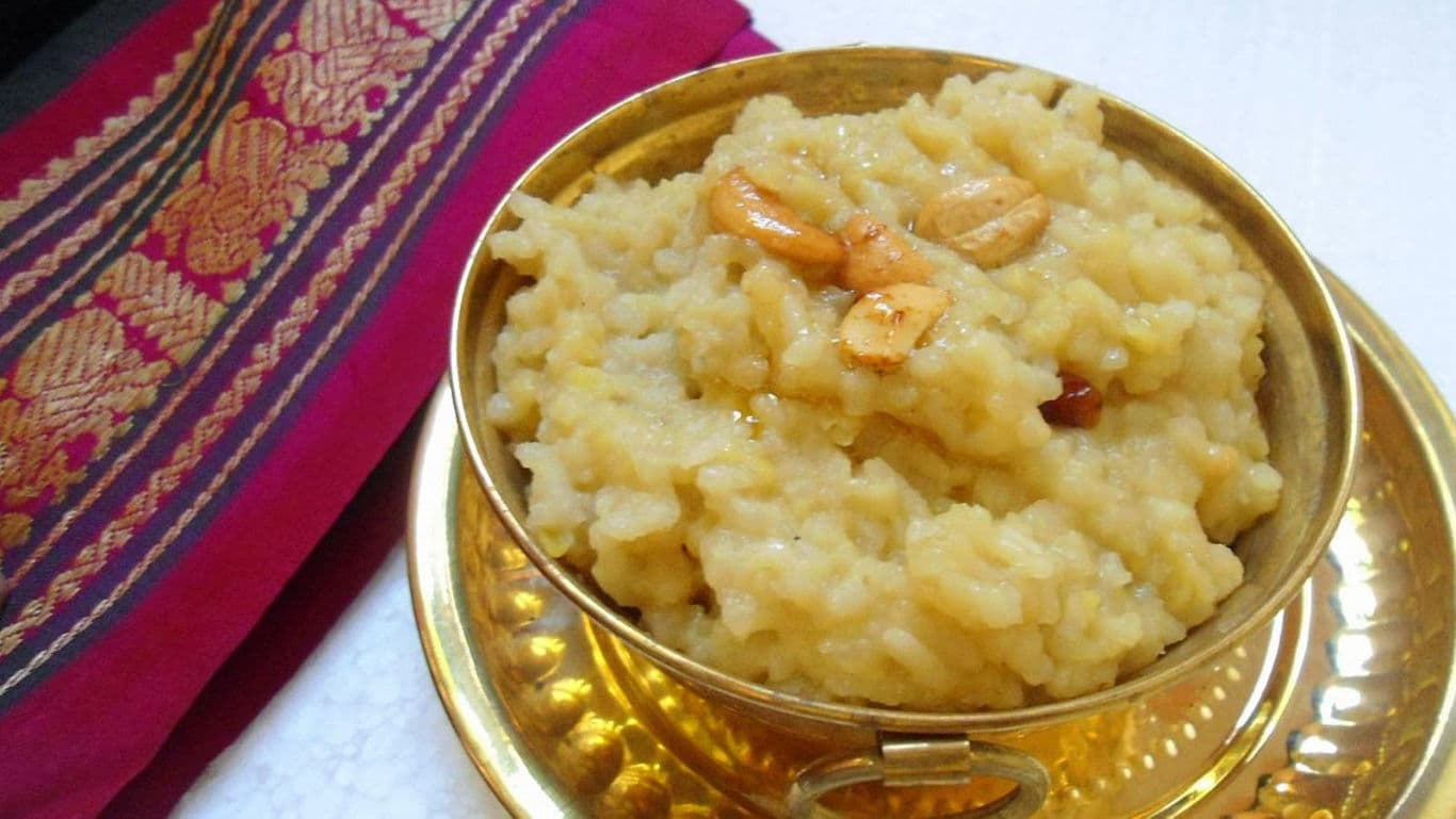 Traditional Sweet Pongal in Brass Bowl