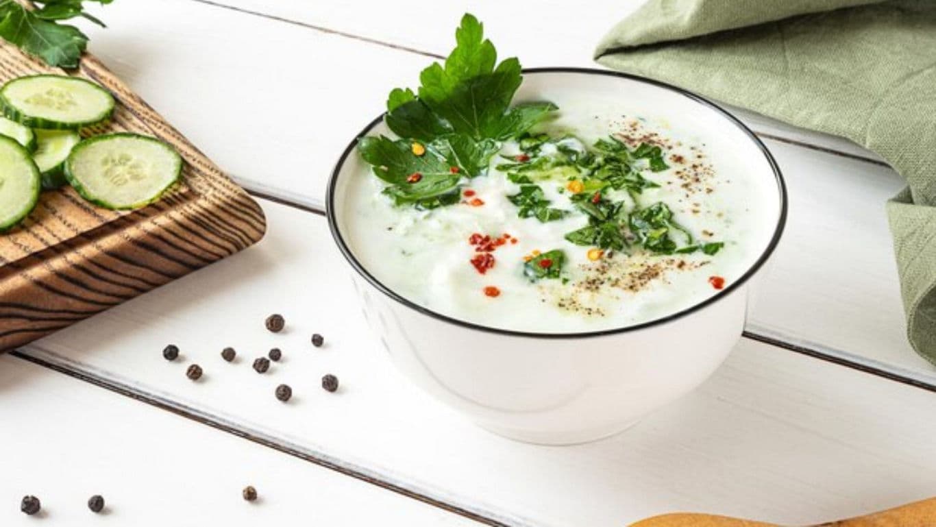 Herbed yogurt soup with fresh cucumbers