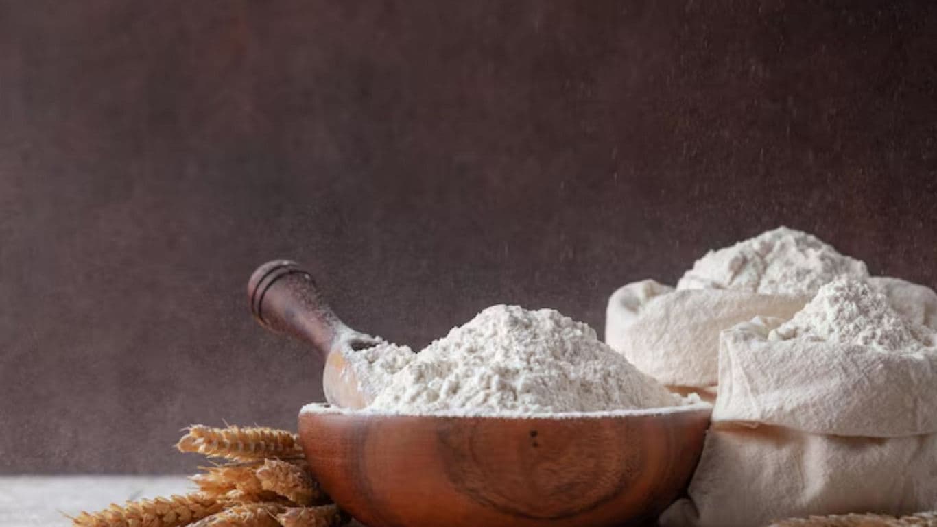 Wooden Bowl of Flour with Wheat Stalks