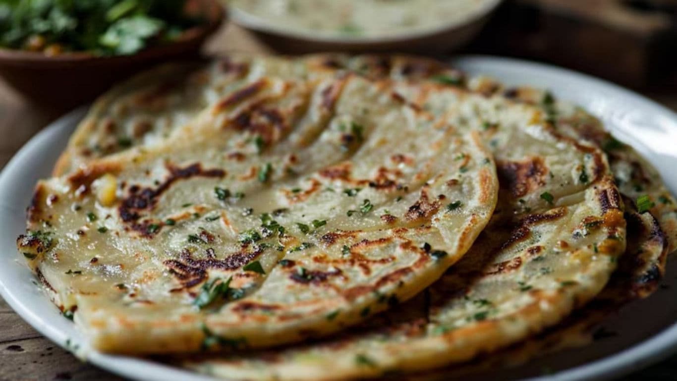 Stack of Freshly Cooked Indian Parathas on Plate