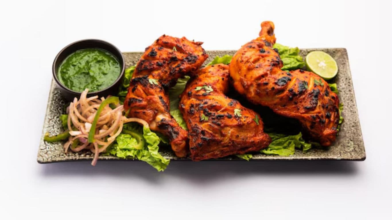 Grilled Tandoori Chicken with Mint Chutney and Salad