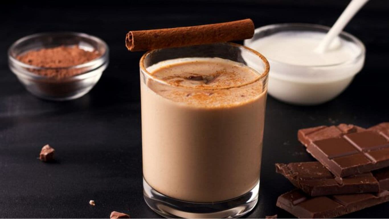 Creamy iced chocolate drink with cinnamon