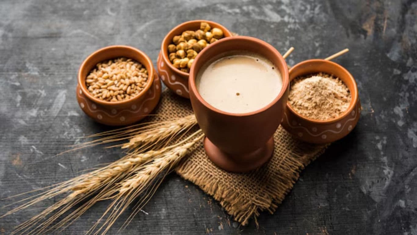 Traditional Indian Sattu Drink with Grains in Clay Pots