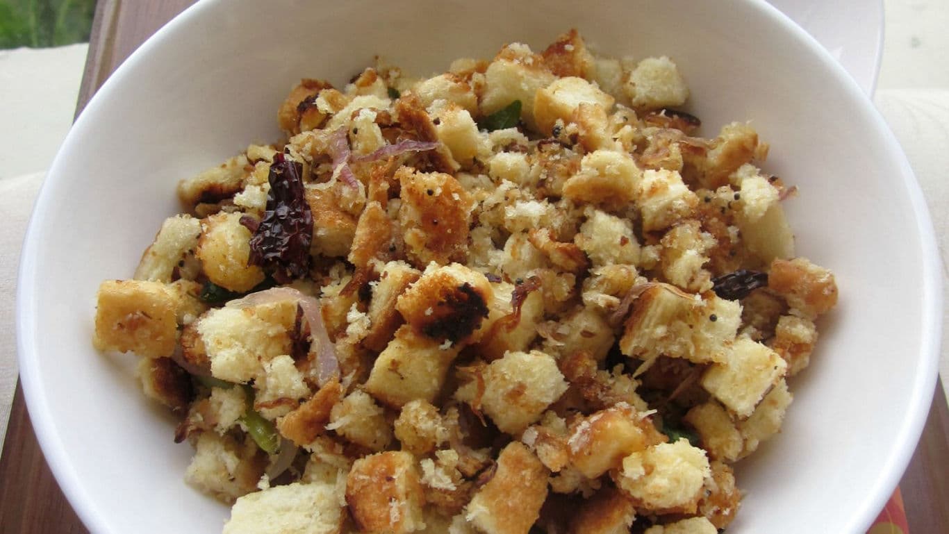 Bowl of Seasoned Bread Croutons with Herbs