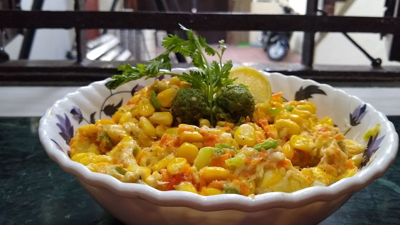 Corn chaat in a bowl