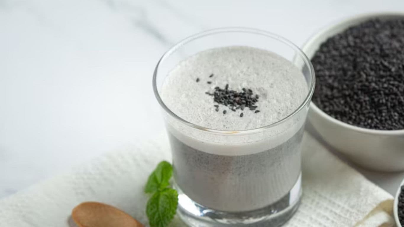 Glass of black sesame seed smoothie