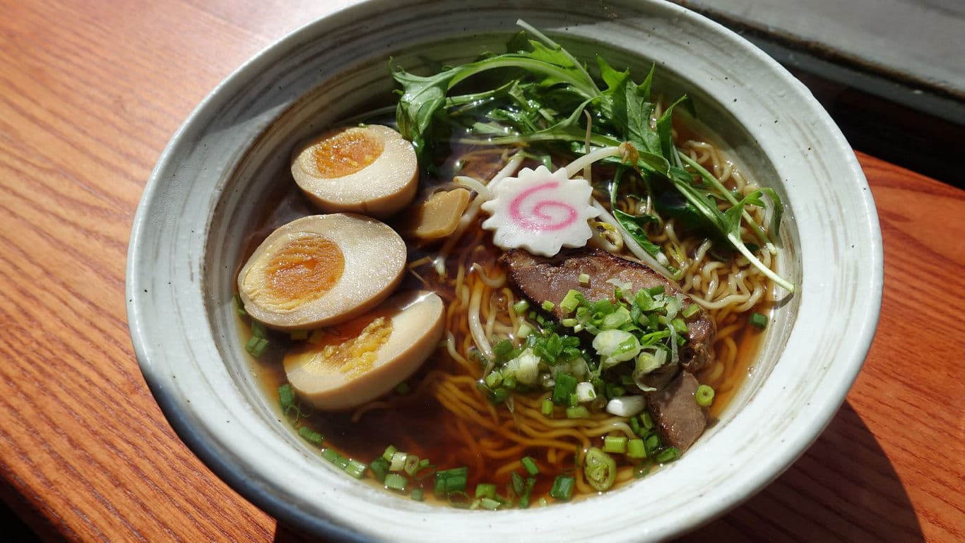 Bowl of traditional Japanese ramen soup