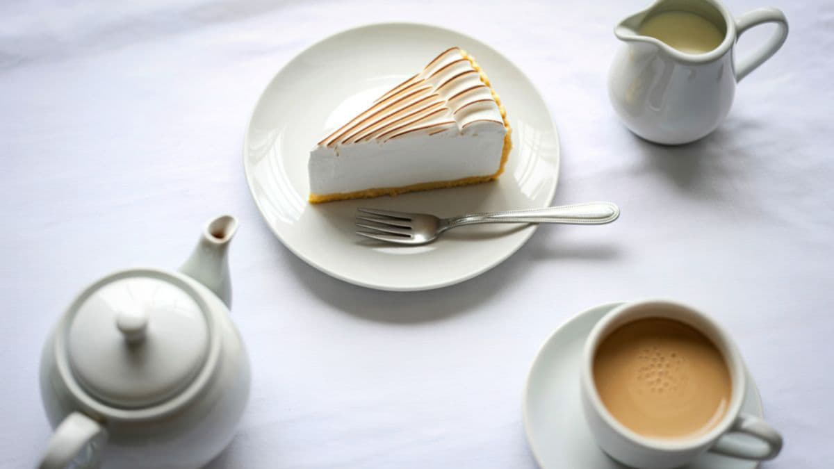 Cake slice and tea