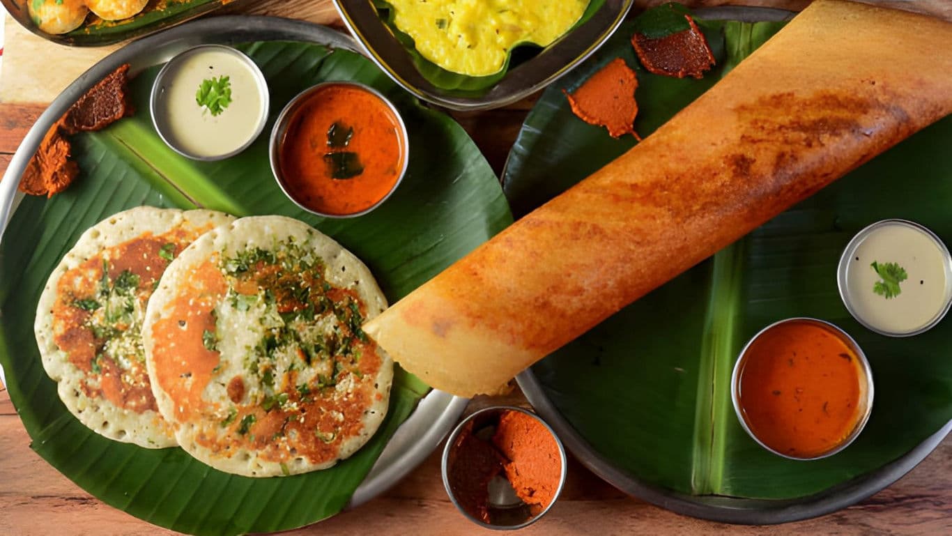 South Indian dosa and uttapam meal